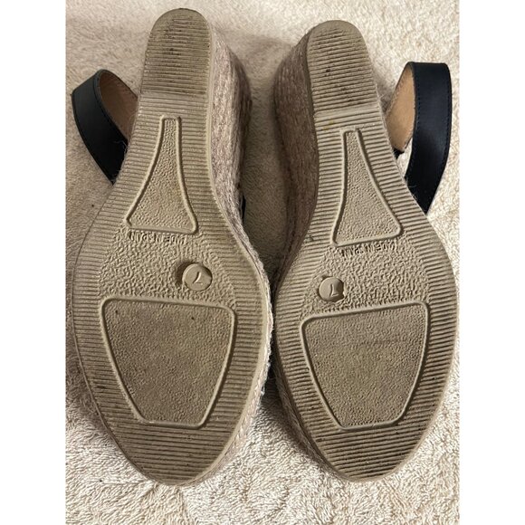 Andre Assous Women's Black Leather Espadrille Wedge Sandals Size 7. Made In Spai - Picture 5 of 11